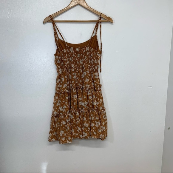 Blu Pepper Babydoll Dress Small  Mini Tiered Brown Floral Y2K  Lined Fairy Event - Picture 5 of 13